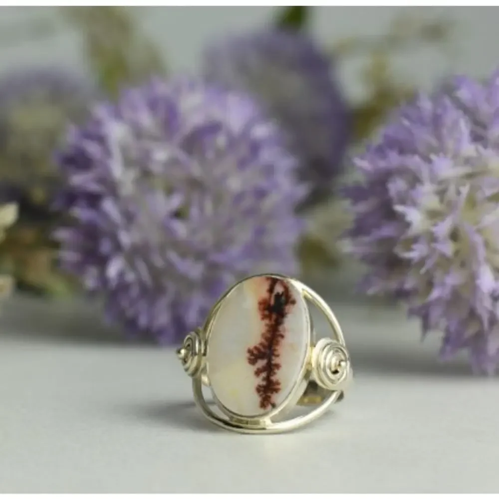 Vintage 925 Sterling Silver Moss Agate Ring Size 8